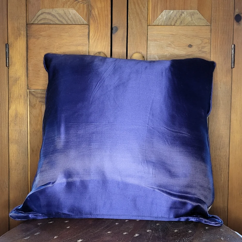 Floral Embroidered Cushion with Blue and Green Accents